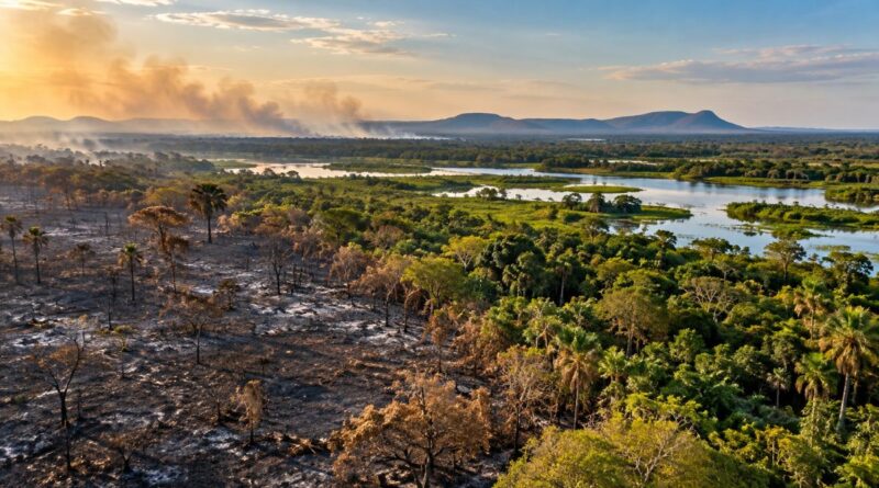 Queimadas em Aquidauana — fumaça sobre paisagem natural, imagem ilustrativa